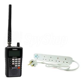 HBS-01 wiretap kit with a bug in a UK-type extension plug with Uniden scanner