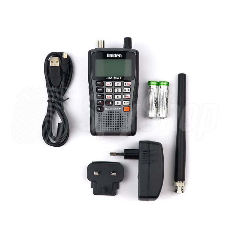 HBS-01 wiretap kit with a bug in a UE-type power strip and with Uniden scanner