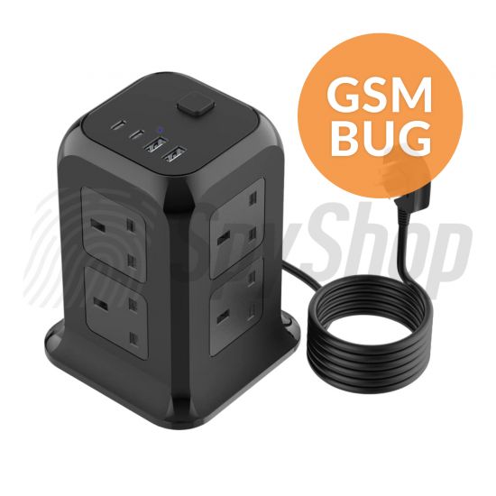 GSM bug in a UK Extension Lead Tower - 8 sockets, 4 USB ports