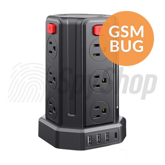 GSM bug in a US Extension Lead Tower - 12 AC sockets, 4 USB ports