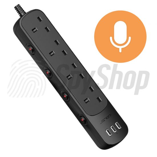 Voice recorder in UK Extenstion Lead - 4 AC sockets and 3 USB ports, 4 switches