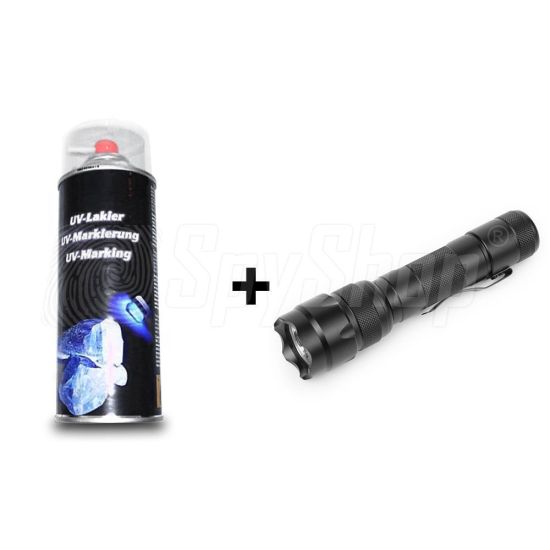 UV set for discreet objects marking with uv torch and varnish